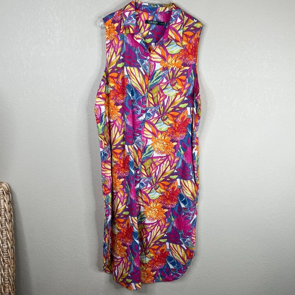 Lauren Ralph Lauren Women's Floral Button Up Midi Shirt Dress Multicolor Size XL